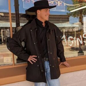 Short Oilskin Bush Ranger Jacket by Australian Outback Co Men’s Unisex XL Worn